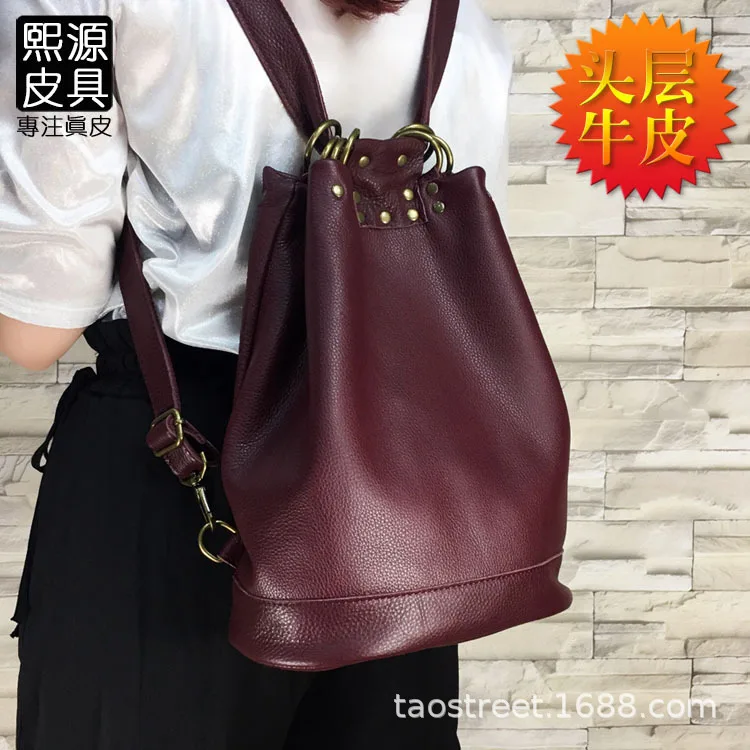

Origional Handmade WOMEN'S Leather Bags First Layer Nappa Leather Casual Simple Bucket Backpack Backpack