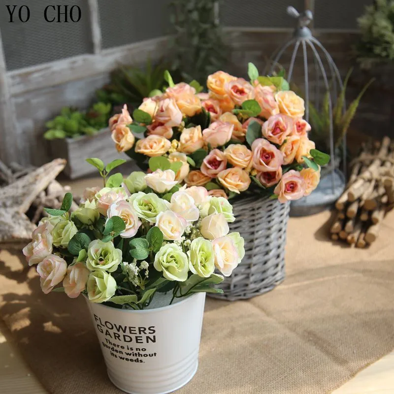 1 Bundle Roses Artificial Flower Home Decor 10 Heads Imitation Fake Flowers for Garden Plant Desk Decor Artificial Roses Flowers