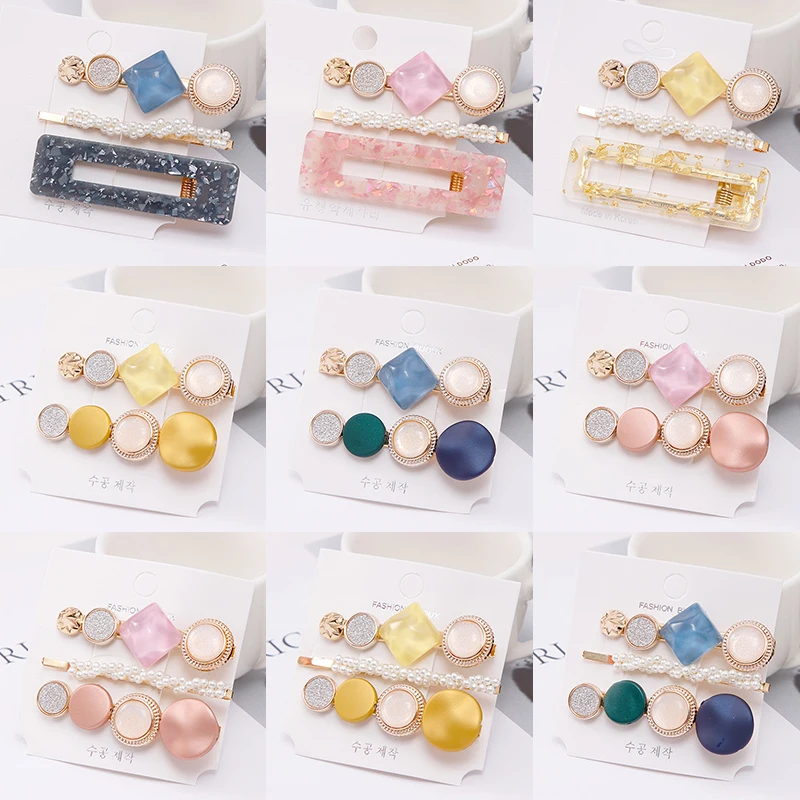 

INS Style Macaron Barrettes Flower Sweet Korean Exquesite Hair Clip Pearl Crystal Alloy 25 Colors BB Hairpins Round 1Set
