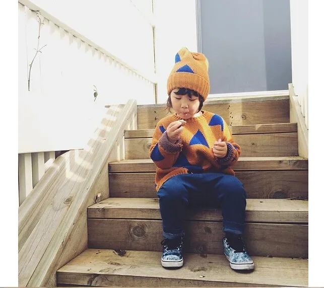 Boys Girls Triangle Sweater Autumn Casual Brand Style Children Knitwear Jumper Kids Knitted Clothing Fashion Girls Sweater