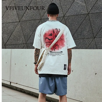 

VFIVEUNFOUR 2020 Cranes Cherry Blossoms Print Short Sleeve Tshirts Harajuku Casual Streetwear Tees Men Hip Hop Fashion Tops