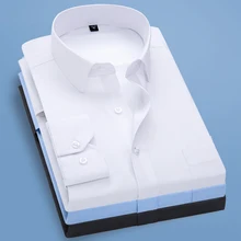 Высокое качество, мужские рубашки, белые, с длинным рукавом, черные, деловые рубашки, хлопок, обычная посадка, мужские официальные, повседневные, размера плюс