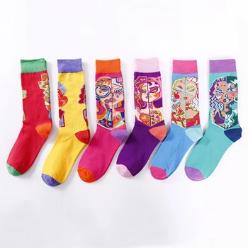 

Funny Socks Women Men Sock Cotton Personality Happy Art Van Gogh World Famous Painting Female Socks Oil Socks