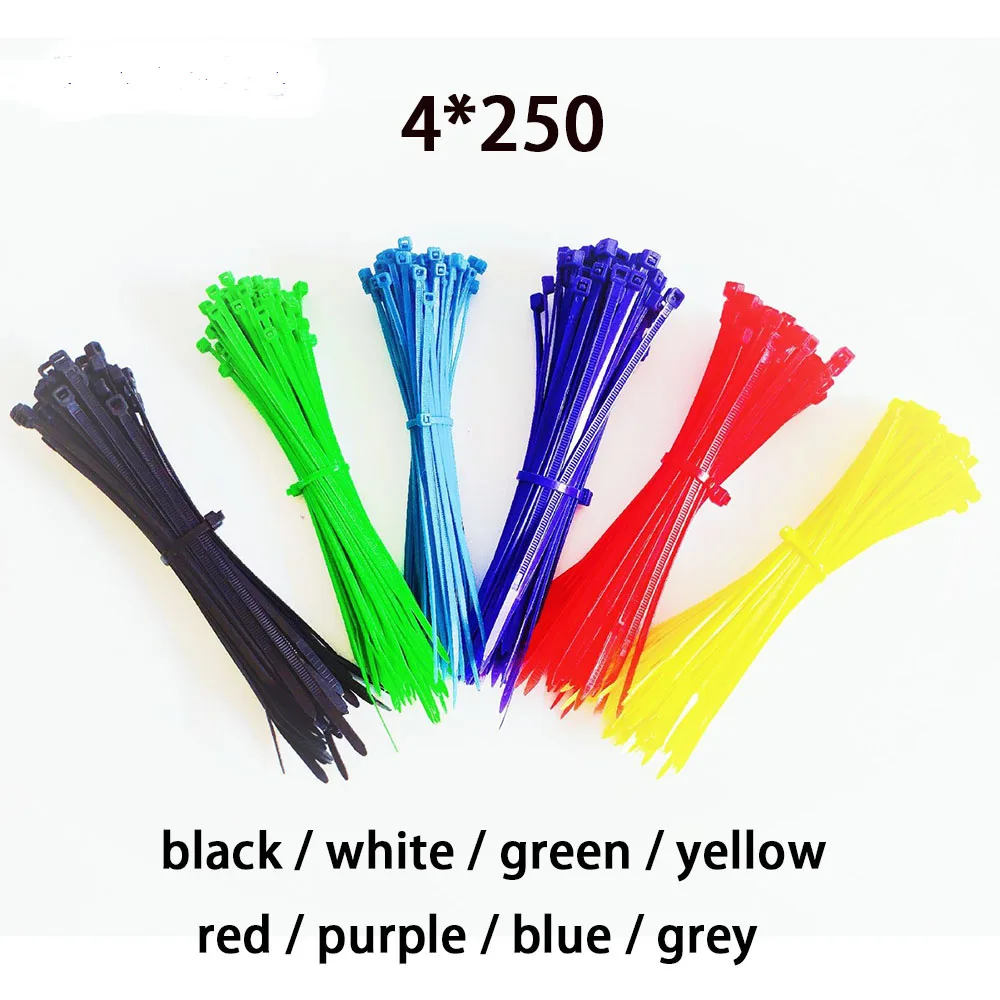 250mm 자동 잠금 나일론 케이블 타이 4.0mm 너비 100pcs 다채로운 플라스틱 우편 넥타이 블랙 와이어 바인딩 UL 인증 와이어 액세서리