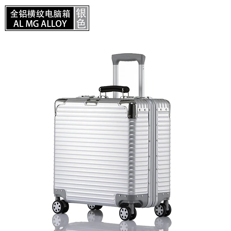Алюминиевый Магниевый сплав чемодан на колёсиках полностью металлический чемодан для путешествий роскошный бренд бизнес сумки на колесиках - Цвет: Серебристый