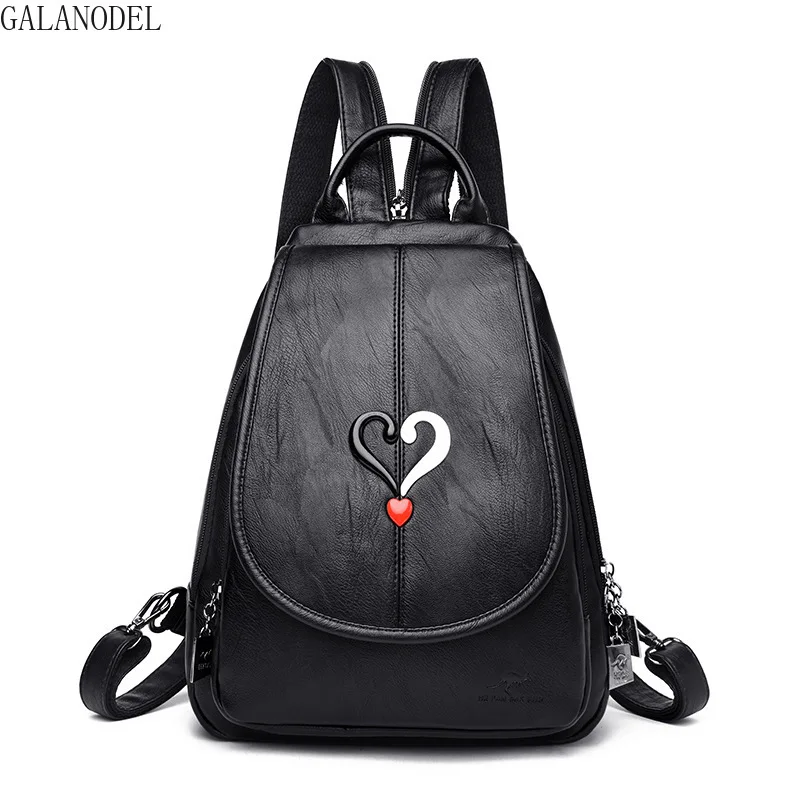 

2019 New Fashion Women Leather Backpack Heart 3 In 1 Convertible Backpack Female High Quality Soft Leather Shoulder Chest Bag