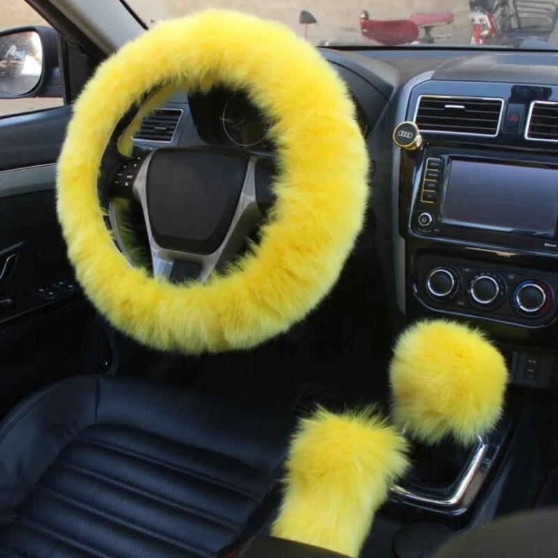 Deluxe Plush Winter Car Steering and Gear Cover Set - Luxuriously Soft and Warm