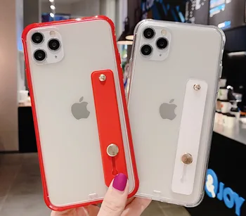 

100Pcs Phone Case For iPhone 12 11 11Pro Max XR XS Max X 6 6S 7 8 Plus SE 2020 Wrist Strap Candy Color Shockproof Clear Cover