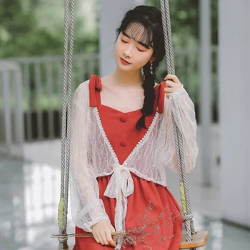 

COIGARSAM Cute Lace Shirt Womens tops Spring Summer Full Sleeve Women shirts Apricot 3657