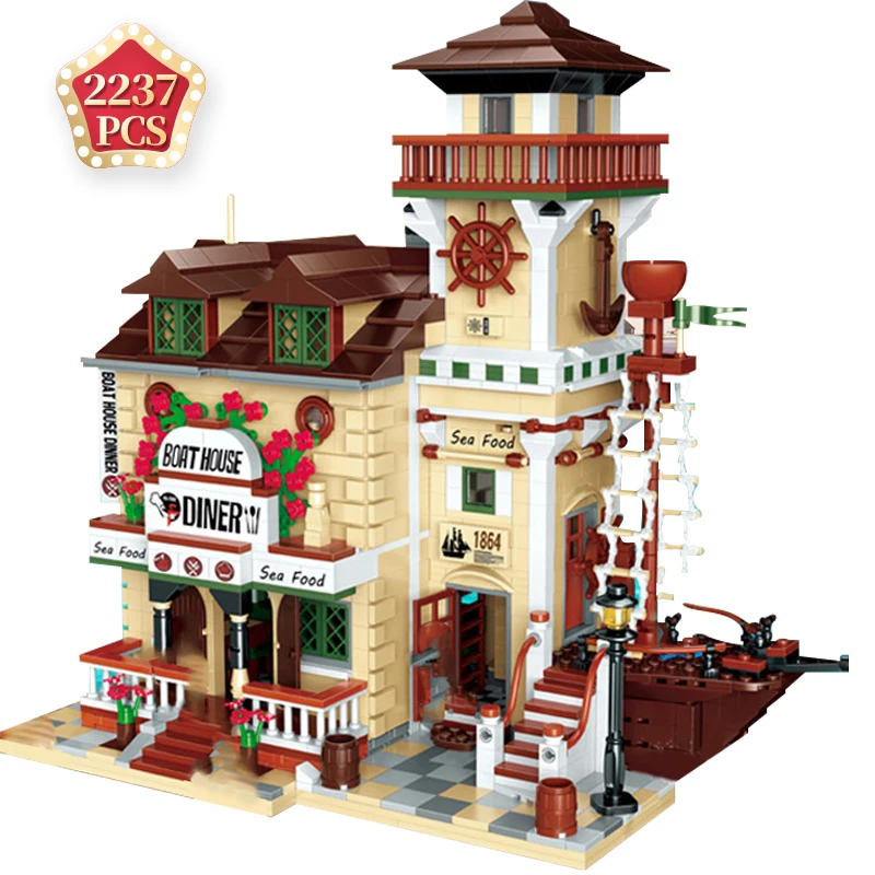 DIY лего Technic Creator Expert Ideas Architecture Houseboat Ресторан рыбацкий домик строительные блоки