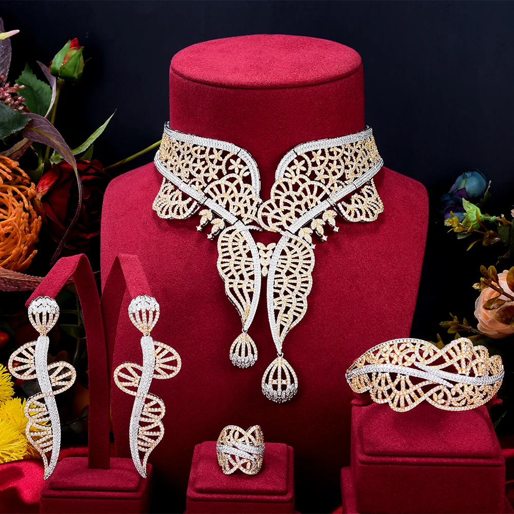 

GODKI роскошный 4 шт цветок лотоса нигерийский набор украшений для женщин Свадебные циркониевые индийские африканские наборы свадебных ювелирных изделий