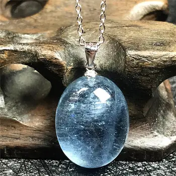 

Top Natural Ocean Blue Aquamarine Pendant Necklace For Woman Man Crystal 19x15x9mm Beads Stone 925 Silver Chain Jewelry AAAAA