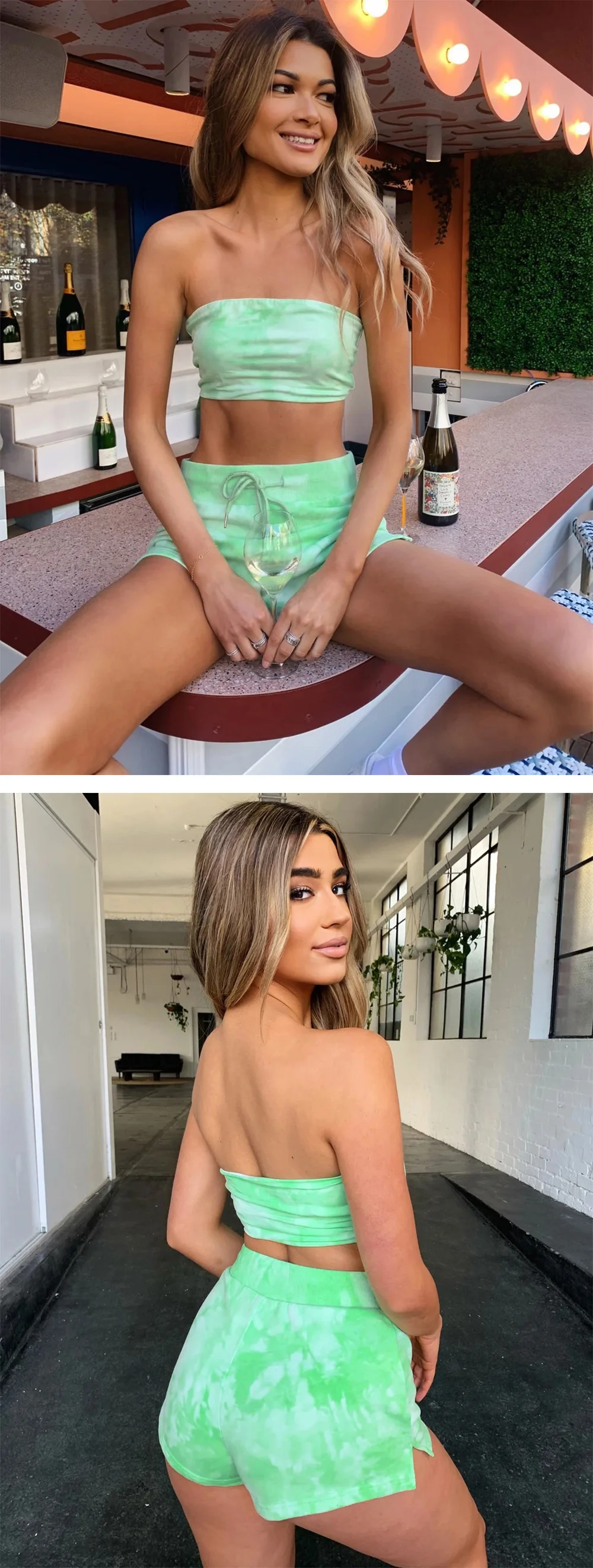 Summer 2 Piece Sets Women Bandage Drawstring Strapless Crop Top Short Pants Jogging Tracksuit Ladies Sport Set Hoodies Outfits