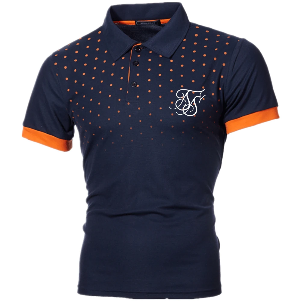 2021SikSilk New Men's Polka Dot Slim T-shirt Summer Fashion Breathable Cotton Short Sleeve Lapel Pullover +13 | Мужская одежда