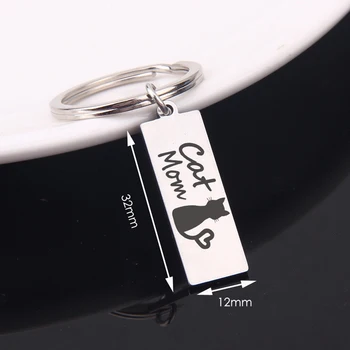 

Stick Figure Cat Keychain Stainless Steel Cat Mom Jewelry For Cat Lover Gift Charm Key Ring Cat Exclusive Tag