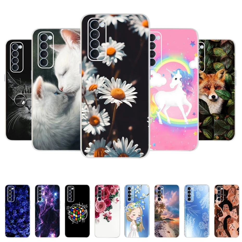 Custodia Per Oppo Reno4 Custodia Per Telefono Morbido Silicone Tpu Stampa Carina Cover Posteriore Per Oppo Reno 4 Pro Reno4 Lite 4G Coque Fundas Fiore