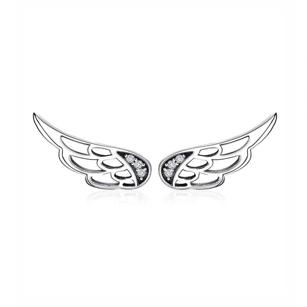 Оригинальные 925 пробы серебряные серьги-гвоздики в виде сердец Минни маленькие серьги с кристаллами для женщин подходят для подарка модные ювелирные изделия - Окраска металла: Fairy Wings