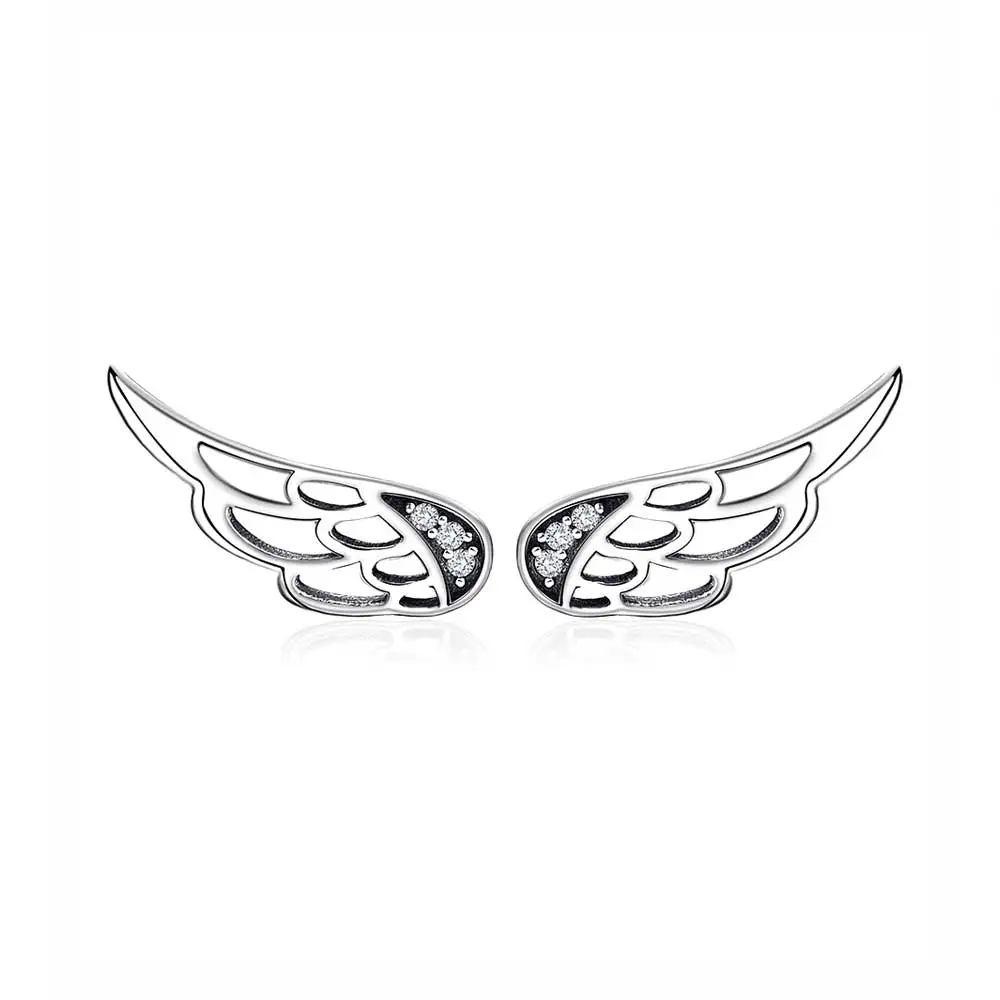 Fairy Wings Оригинальные 925 пробы серебряные серьги-гвоздики в виде сердец Минни маленькие серьги с кристаллами для женщин подходят для подарка модные ювелирные изделия - Окраска металла: Fairy Wings
