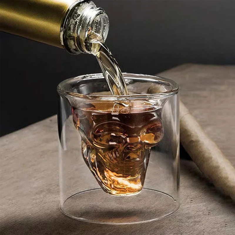 100 мл хрустальный череп Shotglass креативные двойные стенки бокалы для коктейля водки скотч виски смешная Питьевая кружка для мужчин