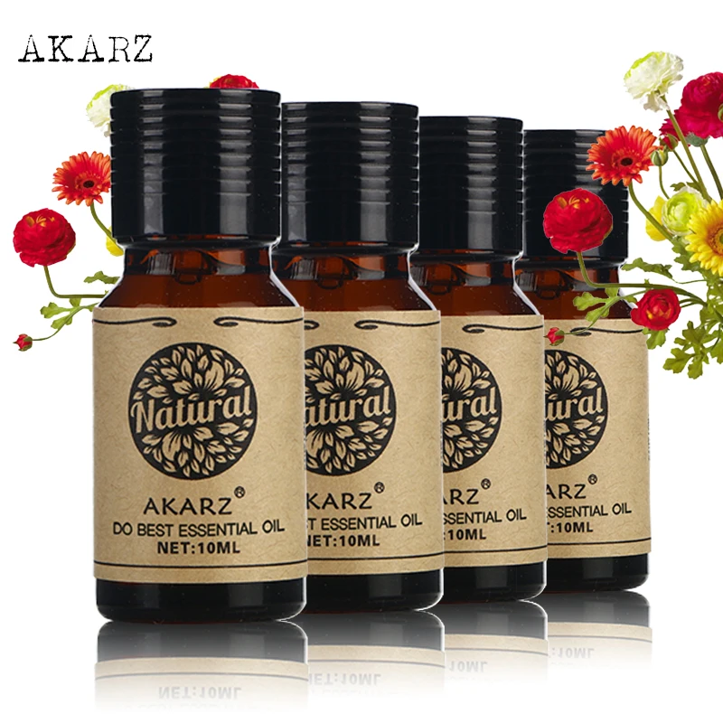 

AKARZ Rose Geranium Cherry Blossom Jasmine Essential Oil Essential Oils Aromatherapy, Massage,Spa, Bath 10ml*4