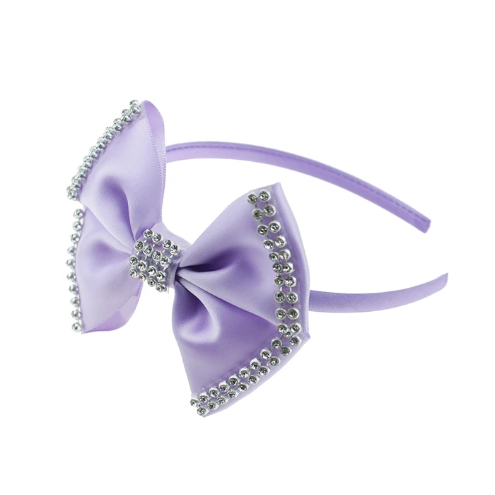 Lilac Атласные банты для девочек, повязка на голову, бантики с Горным хрусталём, детский праздничный наряд для сцены на день рождения, реквизит для фотосессии, повязка для волос - Цвет: Lilac
