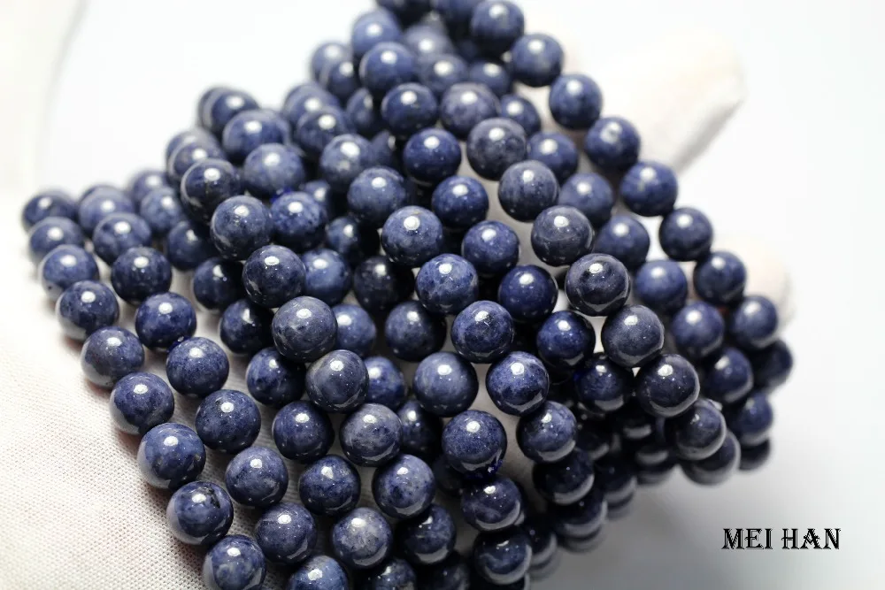 Meihan 7-7,8 мм натуральные А+ синие сапфиры(1 браслет/набор) Гладкие Круглые бусины для изготовления ювелирных изделий своими руками