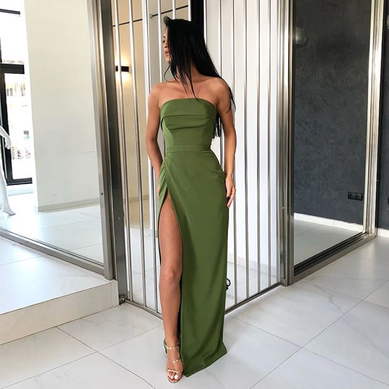 strapless high slit dress