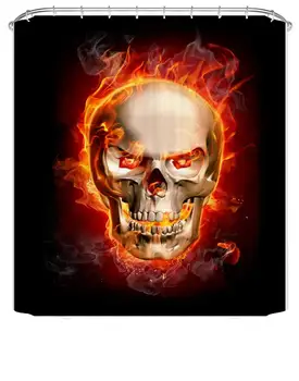 

Halloween Decor Skull Shower Curtain Cool Burning Skull Black Orange Thick Polyester Fabric Curtains For Bathtub Shower Hooks