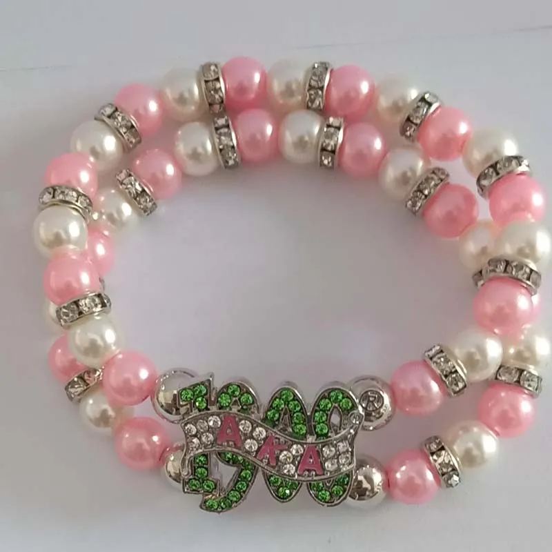

Newest AKA Sorority pink and white custom 1908 charm multilayer Pearl Bracelet