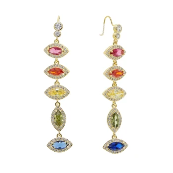 

2020 fashion female jewelry rainbow colorful birthstone cz paved evil eye charm long dangle drop earring lucky turkish jewelry