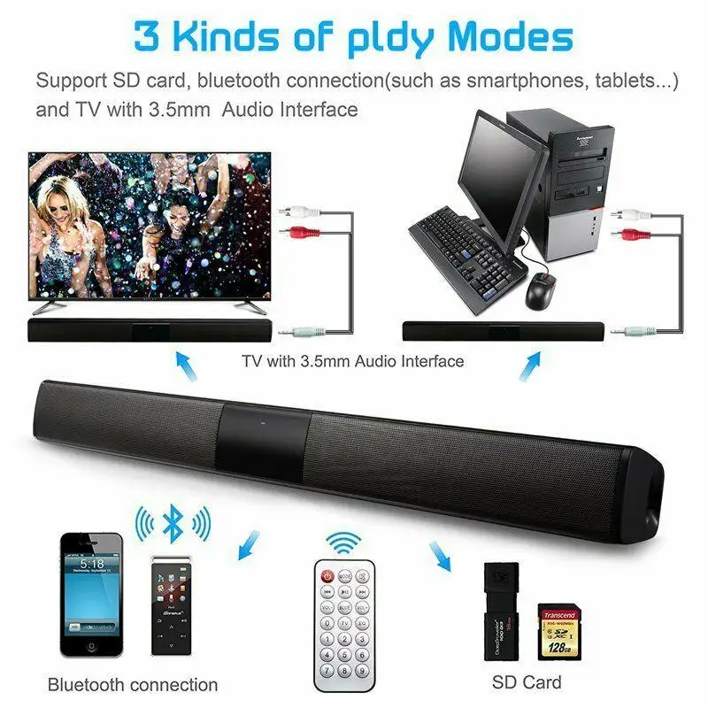 TV Wireless Bluetooth-Compatible Speaker Home Theater Sound Bar System Subwoofer 3D Stereo Surround For Game Consoles PC Laptop