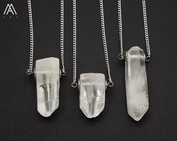 

Natural White Quartz Point Beads Pendant Necklace,Freeform Quartz Crystal Point Silvery Chains Necklace Jewelry AMZN13AJ