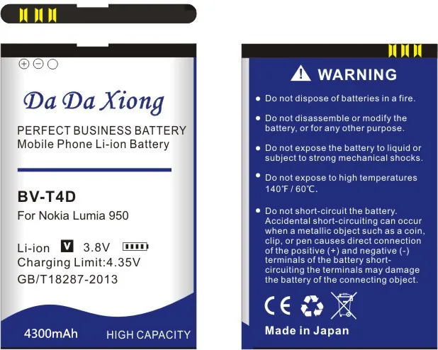 Da Xiong 4300mAh BV-T4D BVT4D литий-ионный аккумулятор для телефона Nokia microsoft Lumia 950 XL CityMan Lumia 940 XL RM-1118 BVT4D