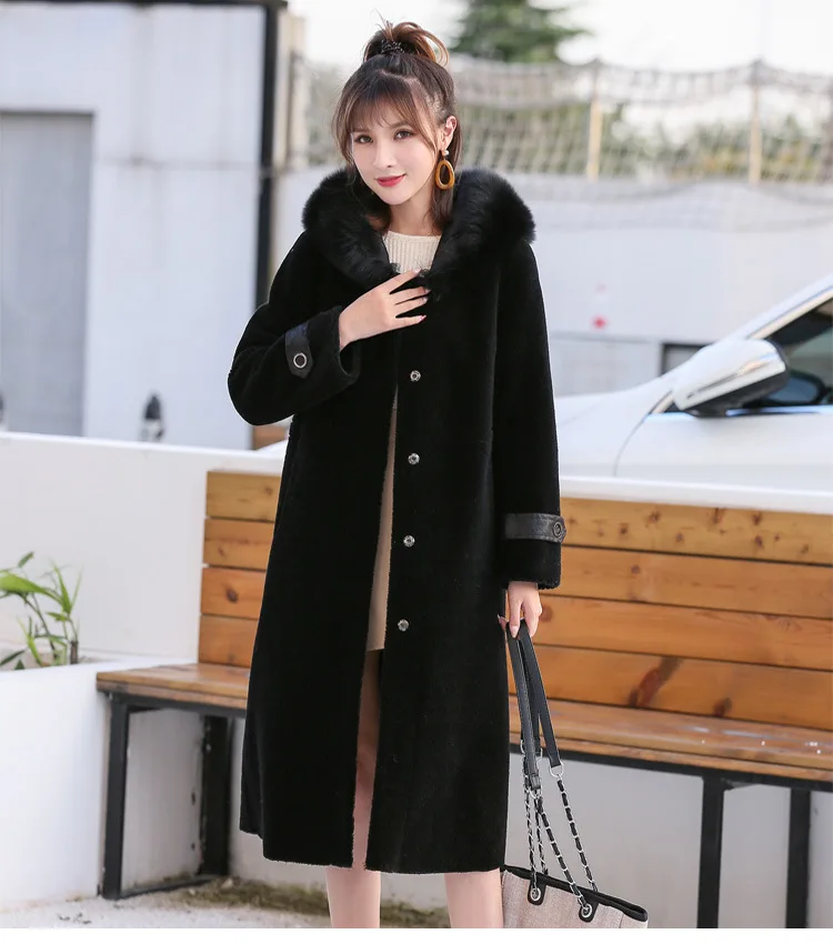 AYUNSUE, зимнее женское пальто из натурального меха, шерсть, куртка с воротником из лисьего меха, с капюшоном, длинное корейское пальто, манто Femme Hiver 1803