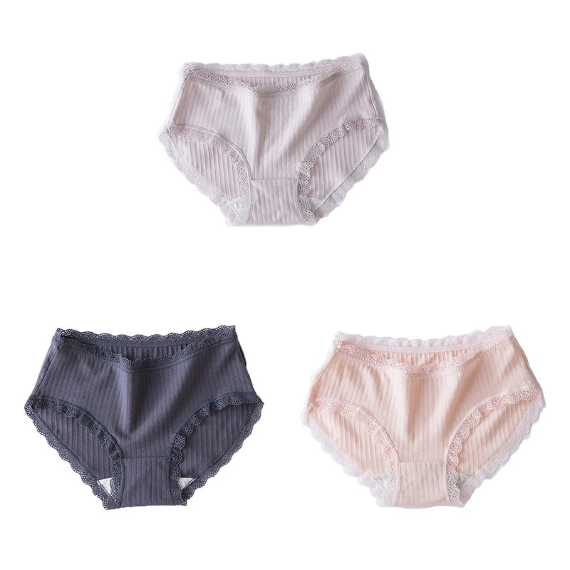 NK76-DBL-LAV-PK 3pcs/lot Sexy Lace Edge Panties Women's Cotton Underwear Cute Girls Briefs Lingerie Breathable High Quality panty Soft Intimates - Цвет: NK76-DBL-LAV-PK