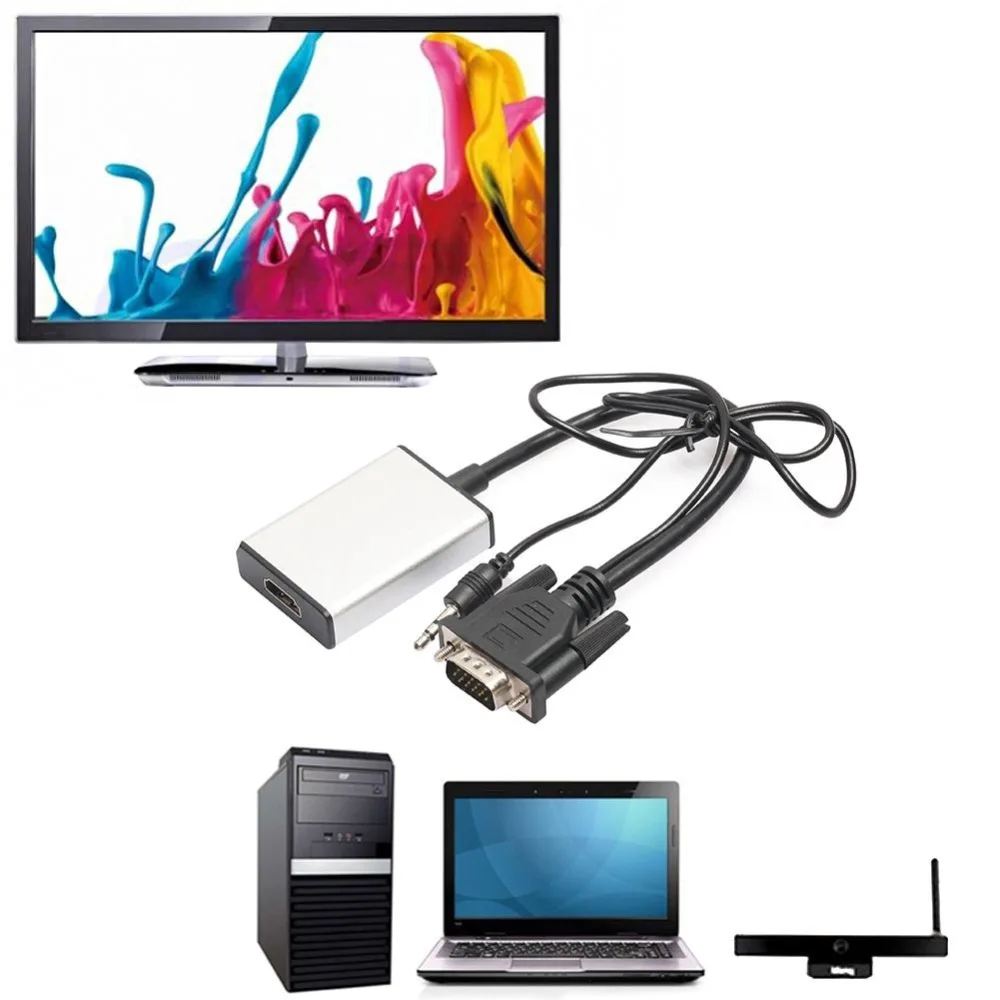 EDAL VGA к HDMI адаптер 3,5 мм аудио разъем поддержка 1080P USB видеокабель питания конвертер для ноутбука настольное телевидение с высоким разрешением, HD проекторы S
