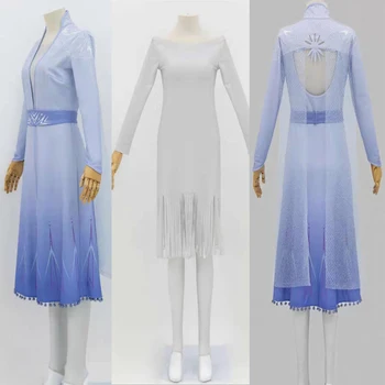 

2020 New Anna Elsa 2 Adult Cosplay Dress Halloween Set Birthday Party Freeze 2 Elsa Blue High Quality Evening Dress Set