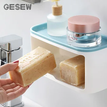 

GESEW Toilet Tissue Box Multi-Function Rack Double Layer Plastic Soap And Paper Storage Rack For Bathroom Home Bathroom Set