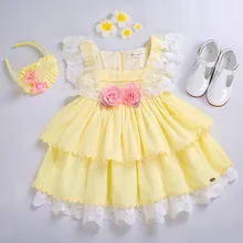 Cutestyles светло-желтое платье принцессы для девочек с розовыми цветами трапециевидные Детские платья Одежда для детей EG-DMGD203-23