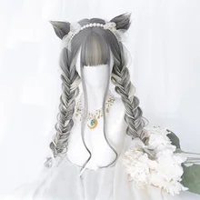 Косплей микс 4 стиль Рождественская вечеринка Лолита Омбре Длинные Волнистые Короткие кошачьи уши челка косплей синтетический парик+ шапка