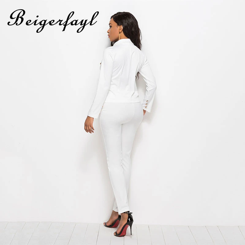 Beigerfayl женская одежда НОВЫЕ шикарные офисные женские костюмы черные белые два цвета Traje de Mujer Dos Piezas брюки костюмы 5079