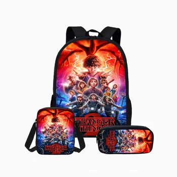 

Stranger Things 3pcs/set Kids Backpack School Bags Printing Mochila With Shoulder Bag For Teenagers Boys Travel Bag Rucksacks