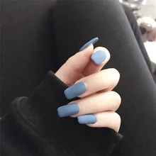 

24pcs/box Matte Blue Fake Nails with Glue Long Detachable French Tips Stick on Presson Full Cover Nail Coffin False Nails Art