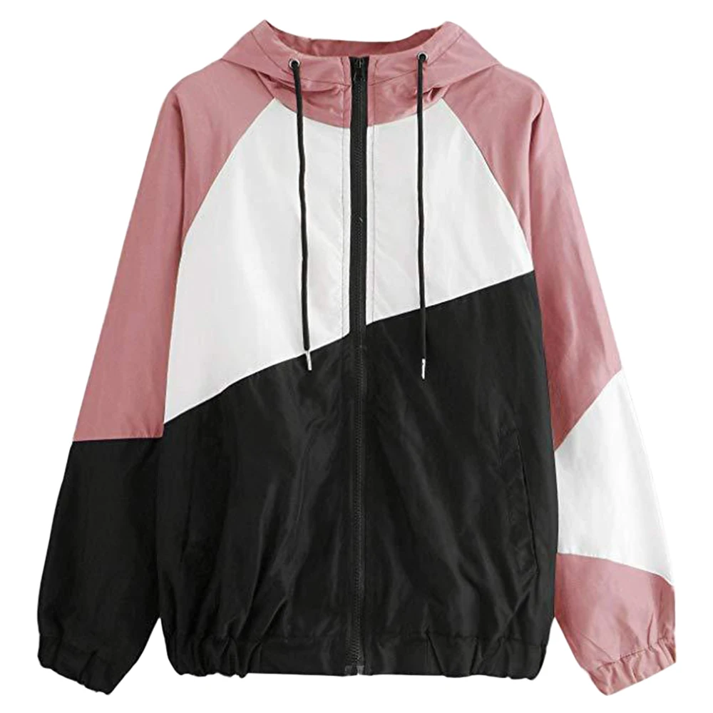 Pink Sfit Осенняя Женская куртка с длинным рукавом из кусков, тонкие облегающие костюмы, ветровка с капюшоном, женские повседневные пальто больших размеров, спортивные топы - Цвет: Pink