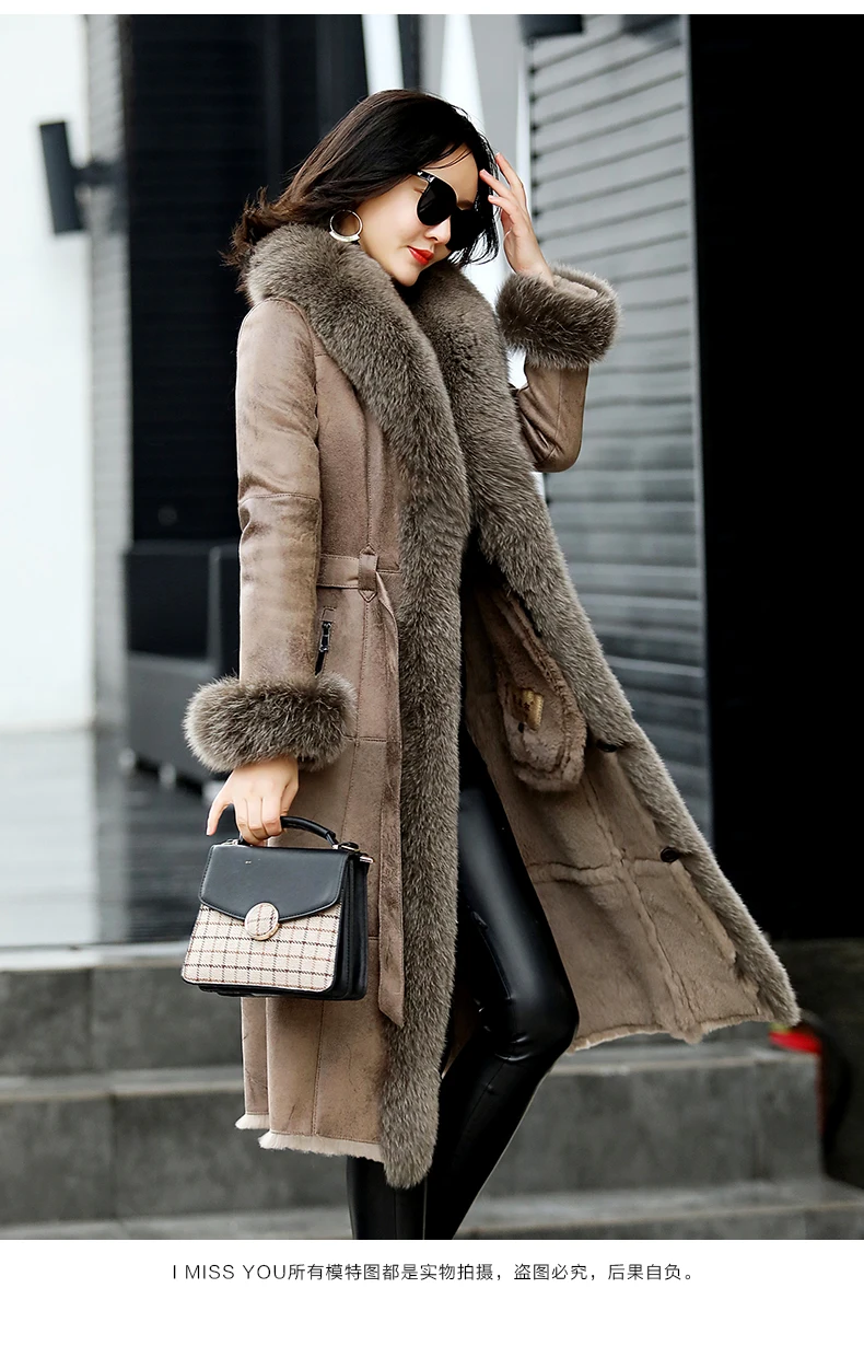Double-faced Fur Coat Women Real Fox Fur Collar Slim Leather Fox Fur Coat Rex Rabbit Fur Coat