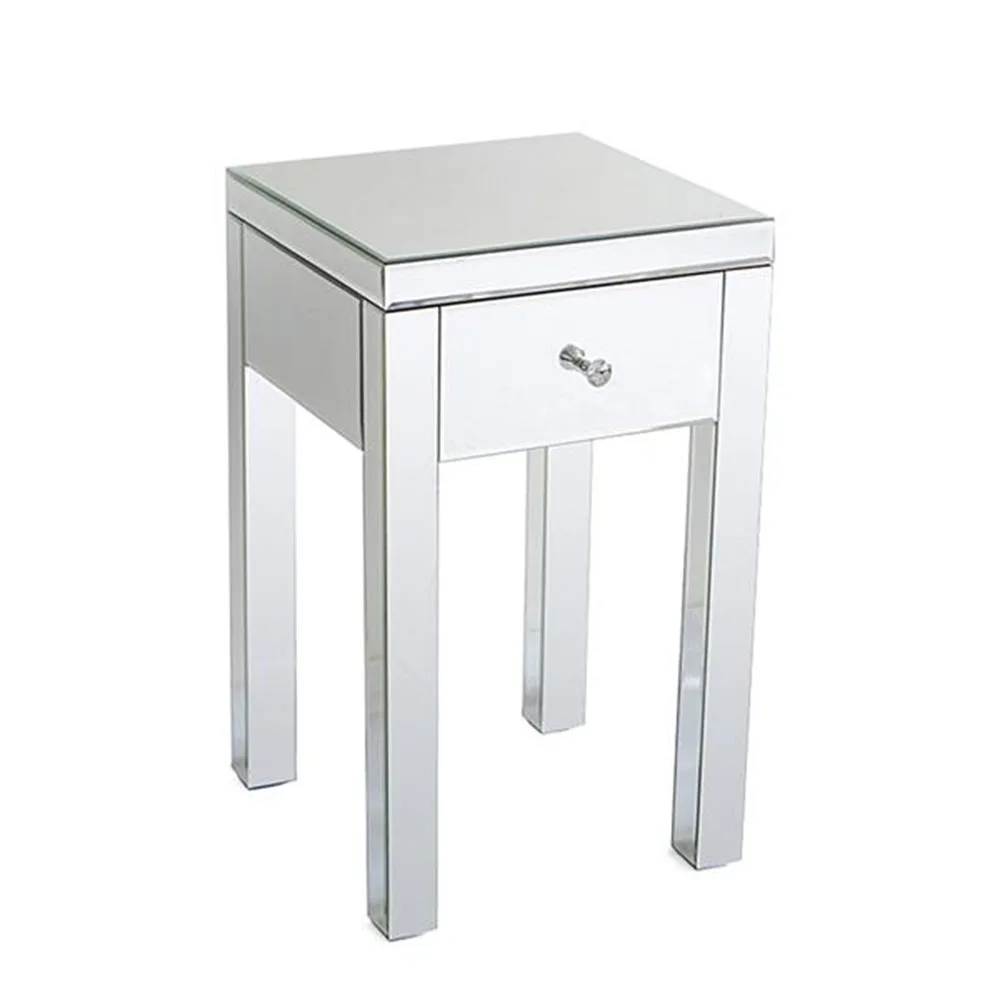 

Modern and Contemporary Small 1 Drawer Mirrored Nightstand Bedside Table Coffee Tea Table Home Living Room Storage Rack