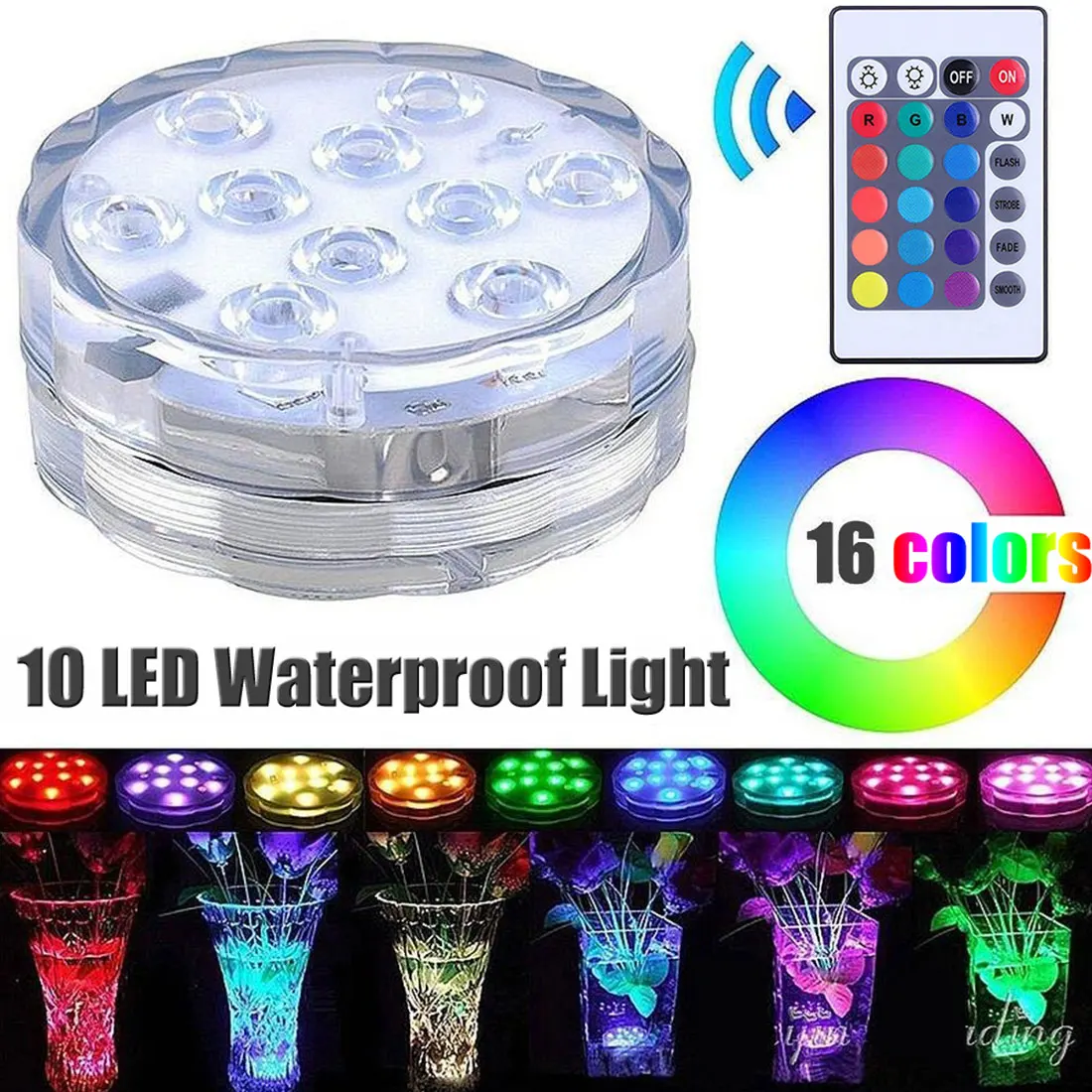 10 светодиодный Дистанционное управление RGB погружной светильник Батарея