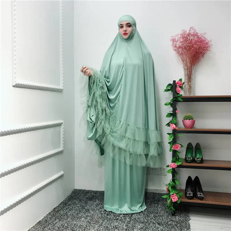 

Middle East Ramadan Prayer Malaysian Prayer Fashion UAE Big Swing Long Halal Muslim Summer Conservative Robe Dress Set
