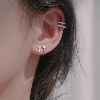 

LISM 925 Sterling Silver double Layered Asymmetrical Ear Clip Female No Pierced Earrings Trendy Student Ear Bone Clip Ear Cuff