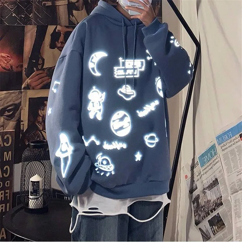 Мужская Светоотражающая толстовка 3M уличная одежда в стиле хип хоп Свитшот
